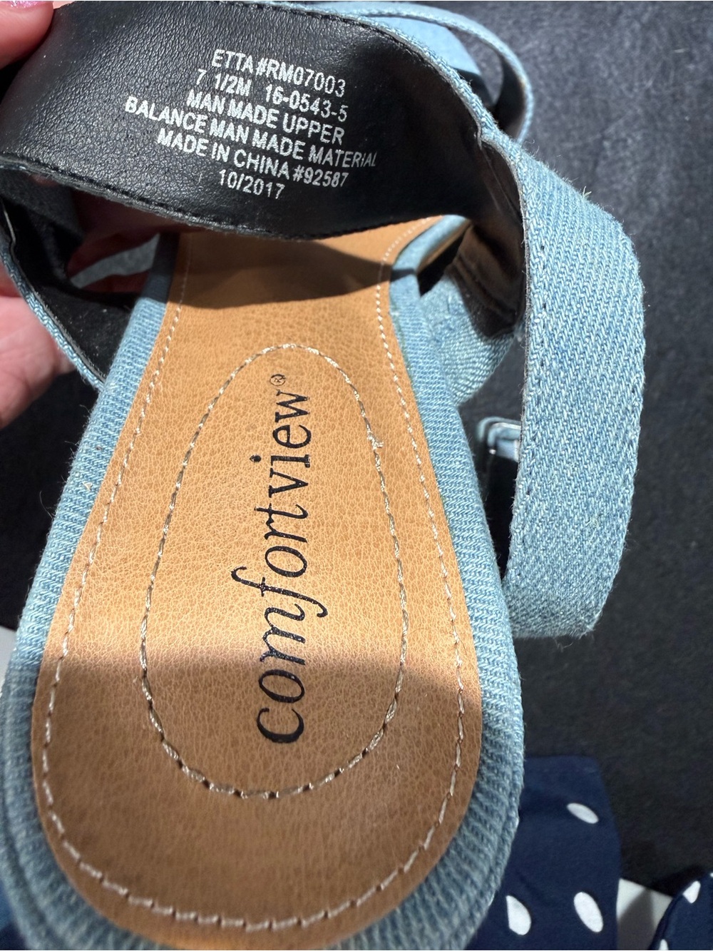 Comfortview Etta Sandals, 2” Heel, Light Blue Linen-look, Size 7 1/2